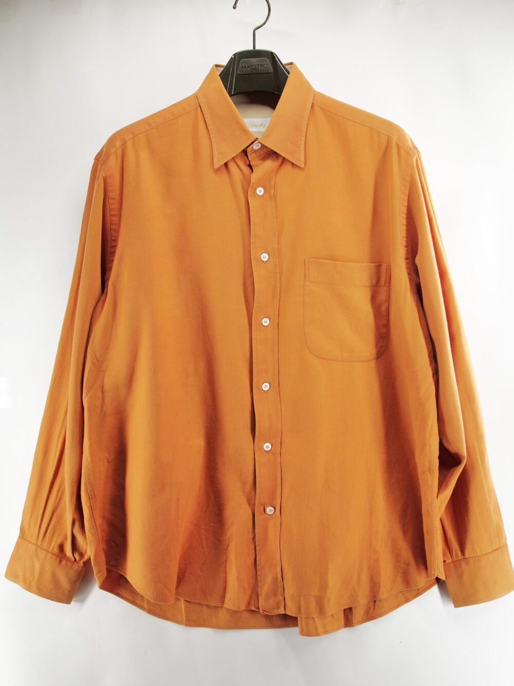 Brioni Cotton Cashmere Shirt Men XL Long Sleeve Orange Button Up Italy Luxury